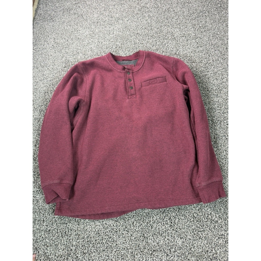 L.L.Bean Katahdin Iron Works Bonded Waffle Fleece Henley Men's Size Large Red